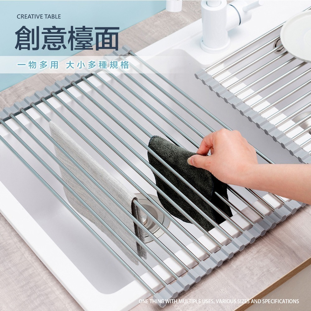 【FL生活+】日式304不銹鋼水槽瀝水架 不銹鋼碗盤瀝水架 不鏽鋼瀝水架 伸縮瀝水 伸縮瀝水架 廚房水槽瀝水架 隔熱架-細節圖9