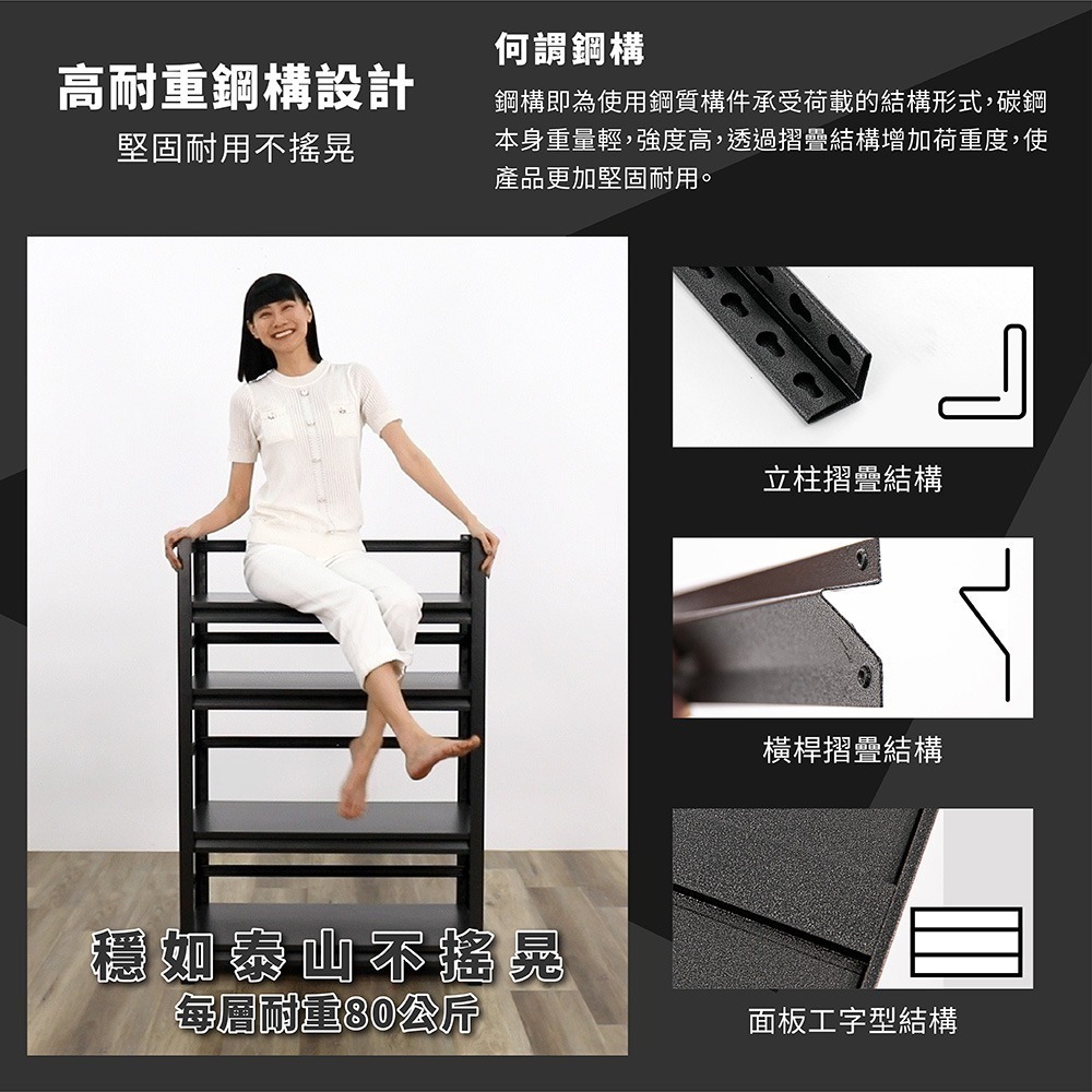 【FL生活+】快裝式岩熔碳鋼三層耐重置物架-40*50*80(FL-259) 免螺絲 角鋼架 展示架 層架 廚房層架 書-細節圖8