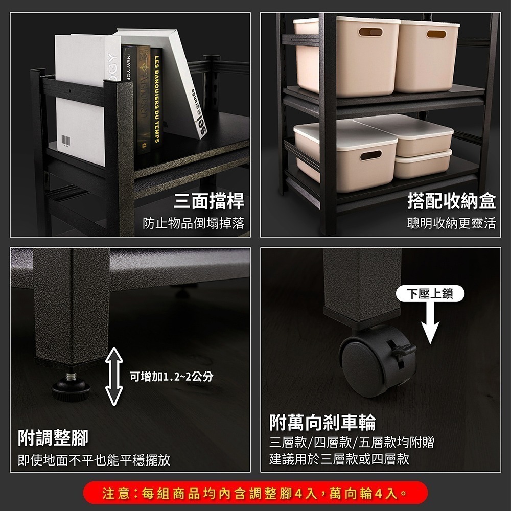 【FL生活+】快裝式岩熔碳鋼三層耐重置物架-40*50*80(FL-259) 免螺絲 角鋼架 展示架 層架 廚房層架 書-細節圖10