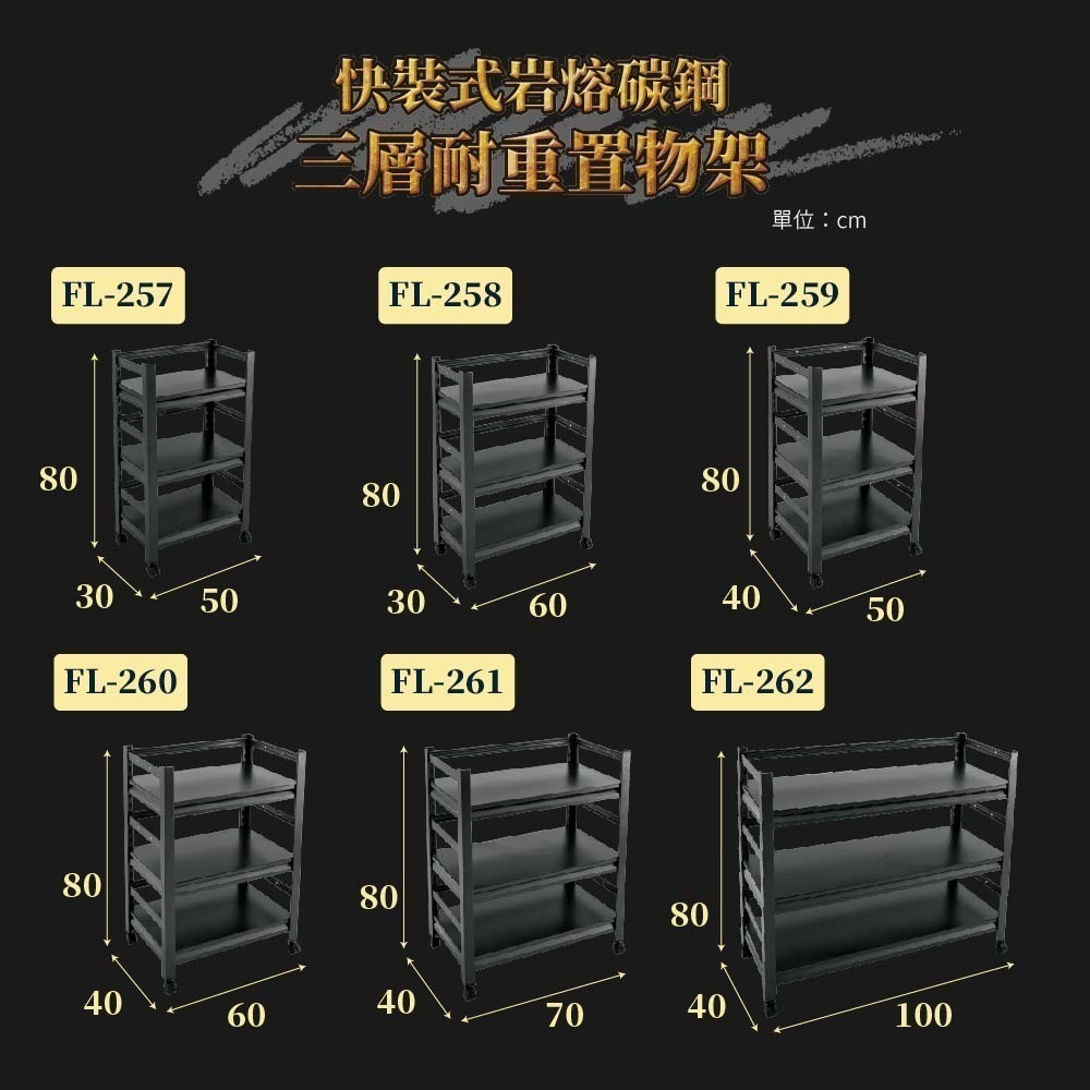 【FL生活+】快裝式岩熔碳鋼三層耐重置物架-40*50*80(FL-259) 免螺絲 角鋼架 展示架 層架 廚房層架 書-細節圖11