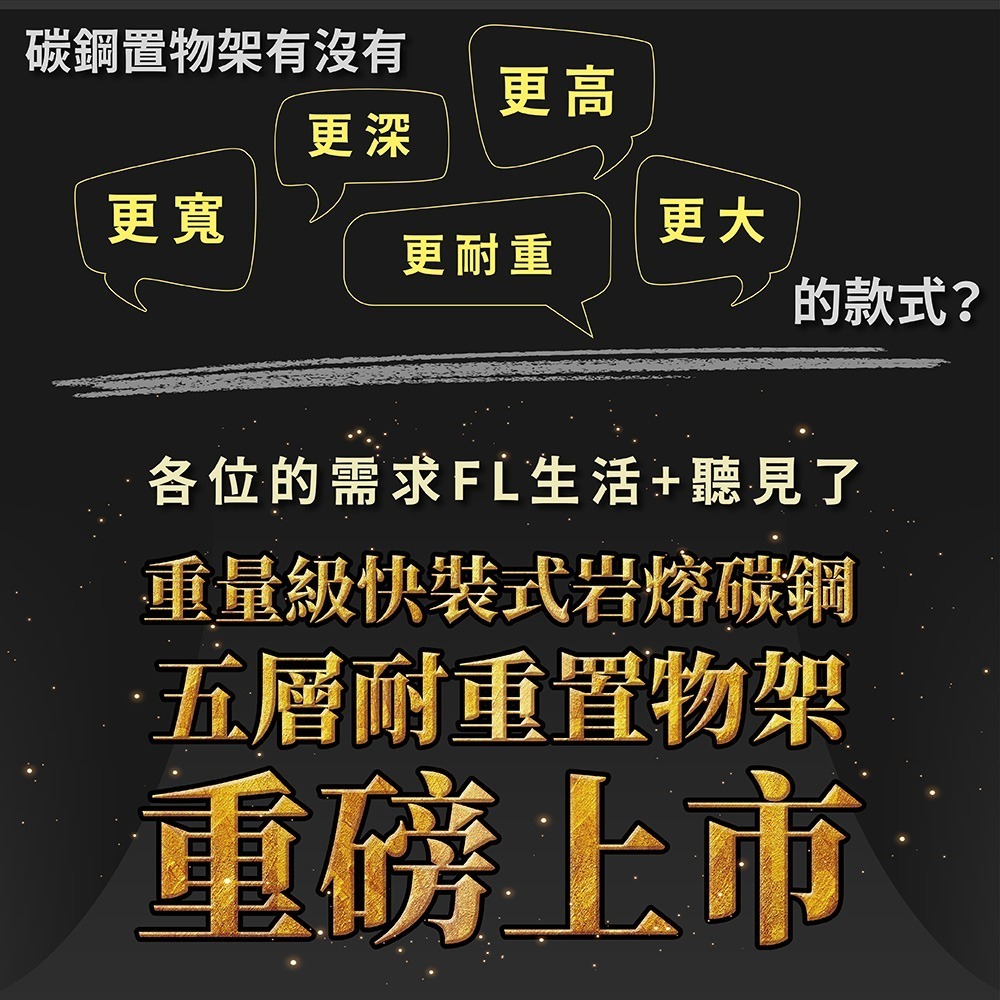 【FL生活+】重量級快裝式岩熔碳鋼五層耐重置物架系列 6種規格任選 角鋼架 鐵架 貨架 鐵力士架 免螺絲 耐重架 陳列架-細節圖3