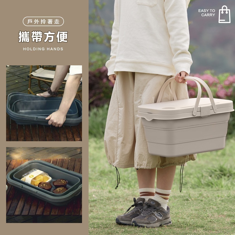 【FL生活+】多功能秒開折疊戶外野餐籃(YG-150)露營收納籃 手提籃 摺疊收納籃 摺疊籃 收納籃 桌子 野餐 野餐桌-細節圖5