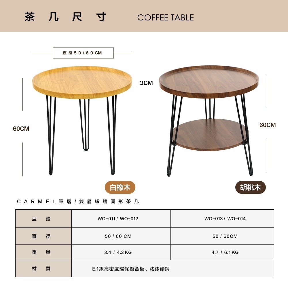 【FL生活+】木冶山居鍛鑄圓形茶几-50cm 單層 鋼化加粗烤漆桌腳 上層防摔圍檔設計 邊桌 沙發邊几WO-011-細節圖11