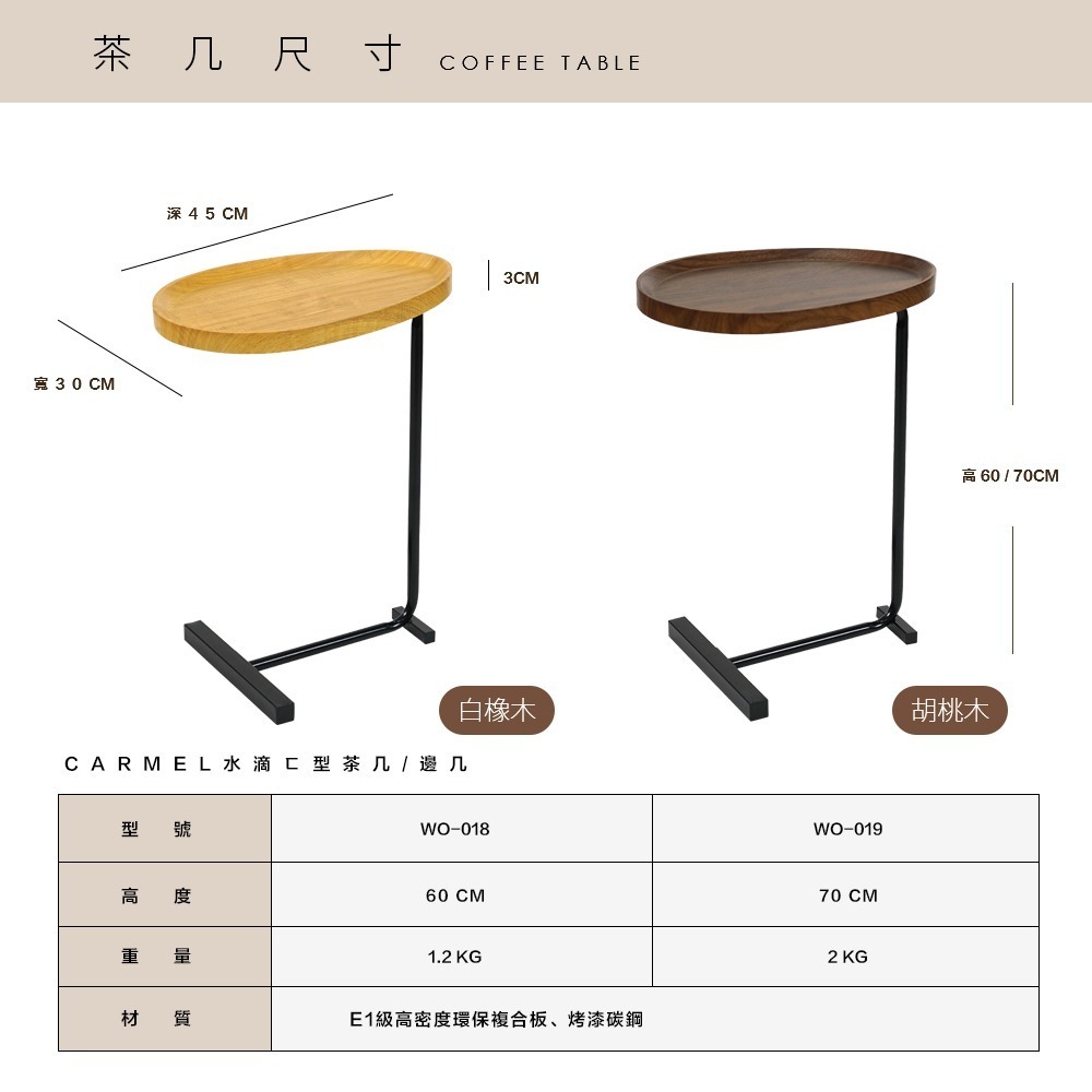 【FL生活+】木冶山居水滴ㄈ型茶几/邊几-高60cm 鋼化加粗烤漆桌腳 上層防摔圍檔設計 小邊桌 邊几WO-018-細節圖10