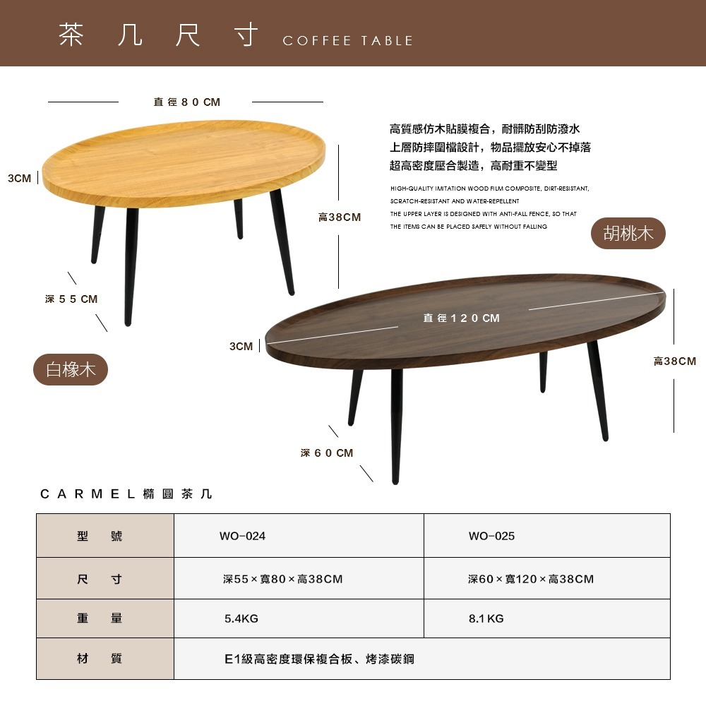 【FL生活+】木冶山居橢圓茶几-120cm 鋼化加粗烤漆桌腳 上層防摔圍檔設計 邊桌 邊几 沙邊邊几 客廳桌WO-025-細節圖11