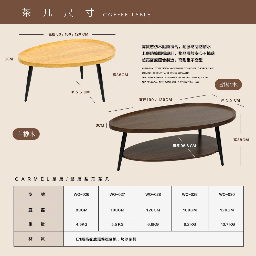 【FL生活+】木冶山居 梨形茶几 單層 120cm 鋼化加粗烤漆桌腳 餐桌 客廳桌 矮桌 客廳桌 沙發桌WO-028-細節圖11