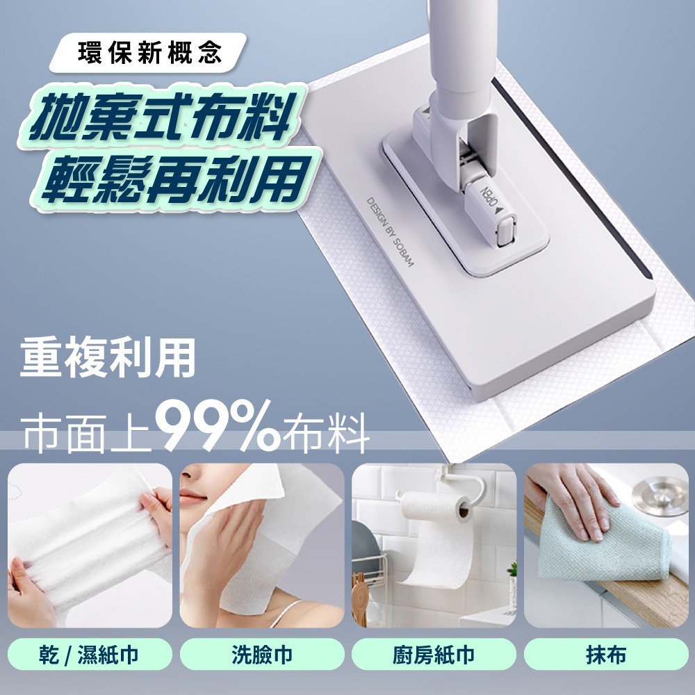 【FL生活+】超好夾1秒換布洗臉巾環保拖把 送8抽8包濕紙巾-細節圖2