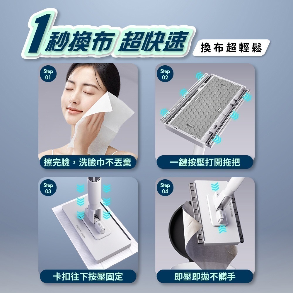 【限時購】FL生活+ 超好夾1秒換布洗臉巾環保拖把 送8抽8包濕紙巾-細節圖10