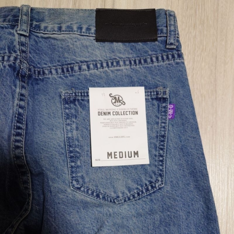 新品 林俊傑 潮牌SMUDGE SMG 牛仔褲 M號 1200元 褲長約99cm；寬約39.5cm-細節圖3