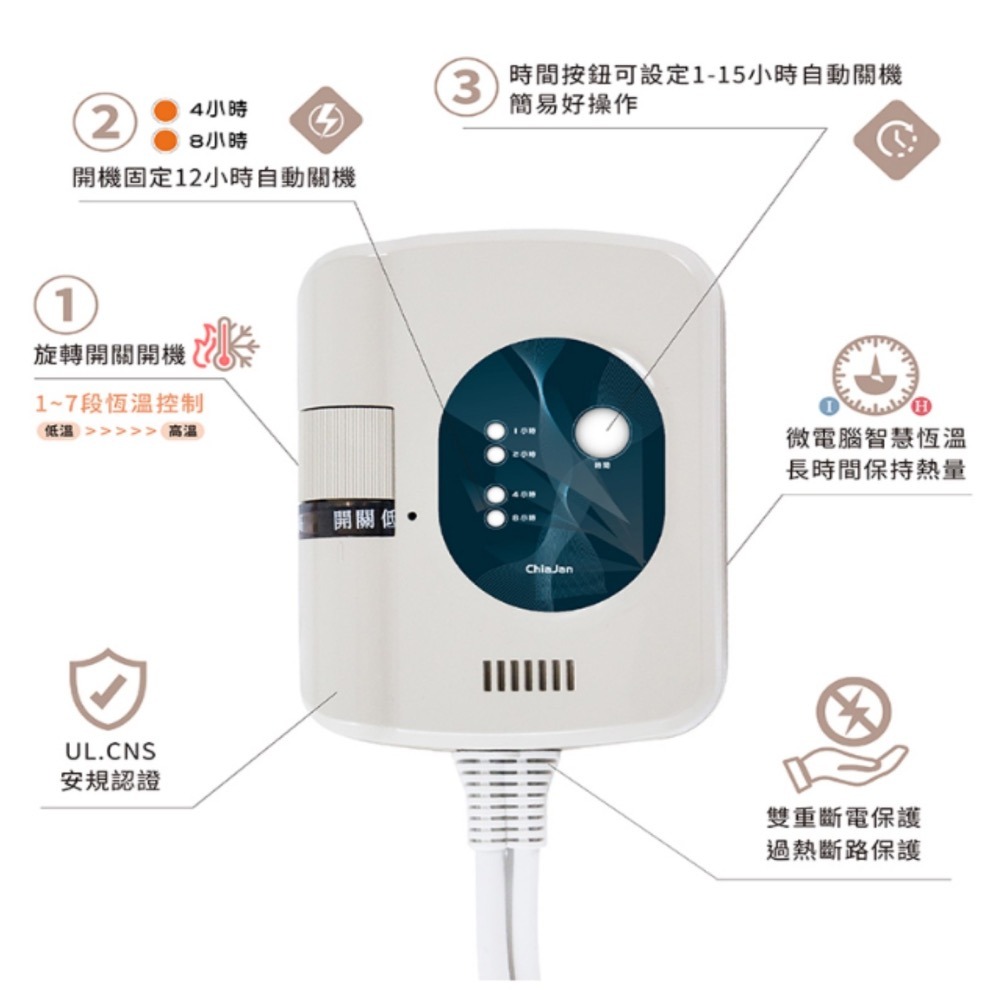 【韓國甲珍電毯】定時款恆溫 雙人 單人電熱毯 NH-3300 花色隨機出貨  電毯可水洗 機洗 露營 1-15小時定時-細節圖4