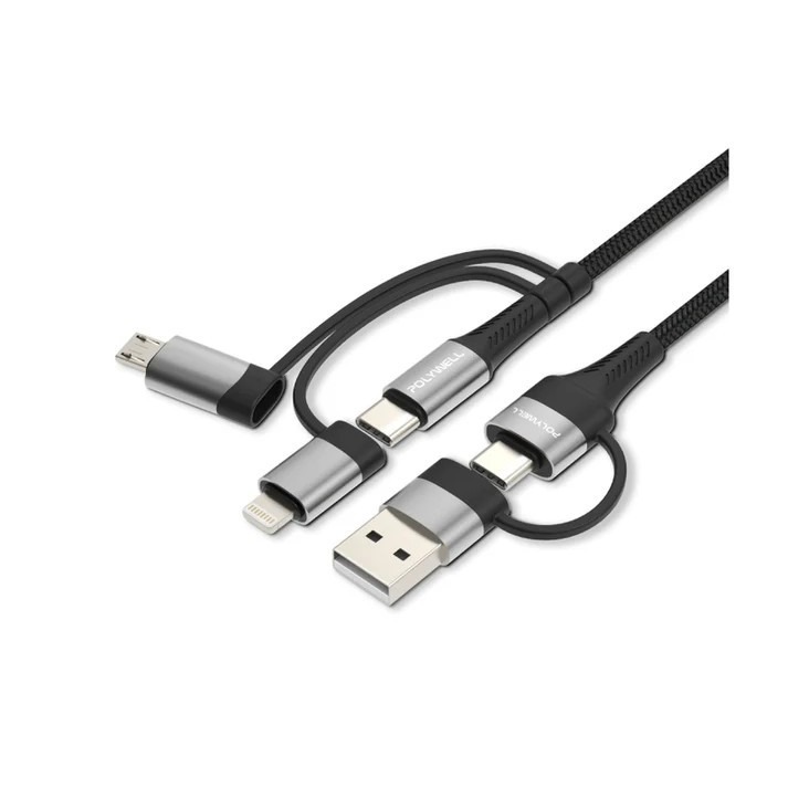 【POLYWELL】五合一PD編織快充線 USB-A+C+Lightning+Micro-B 1~2米【蘑菇生活家電】-細節圖2