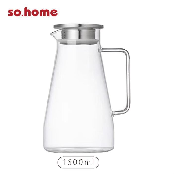 【So.home】高硼矽玻璃冷水壺 1600ML 玻璃冷水瓶 耐熱玻璃 耐熱冷水壺 1.6公升 不鏽鋼上蓋 細緻濾蓋-細節圖2
