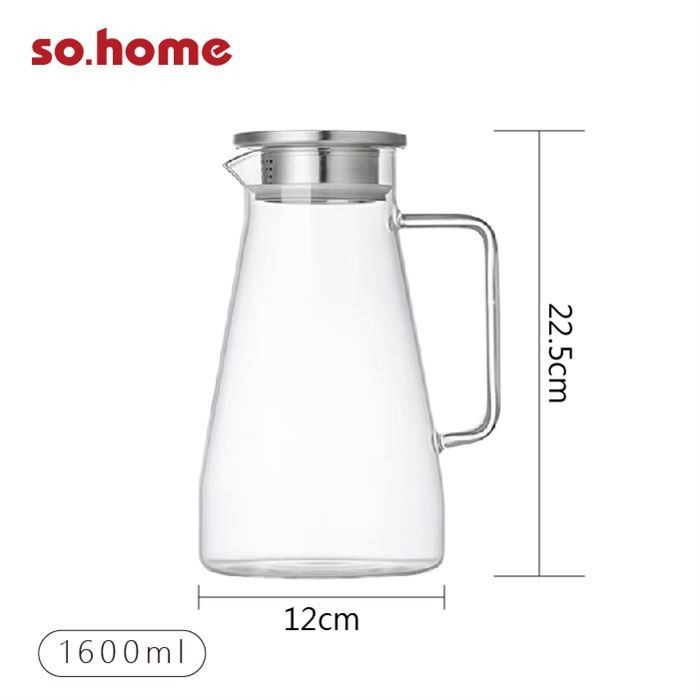 【So.home】高硼矽玻璃冷水壺 1600ML 玻璃冷水瓶 耐熱玻璃 耐熱冷水壺 1.6公升 不鏽鋼上蓋 細緻濾蓋-細節圖4