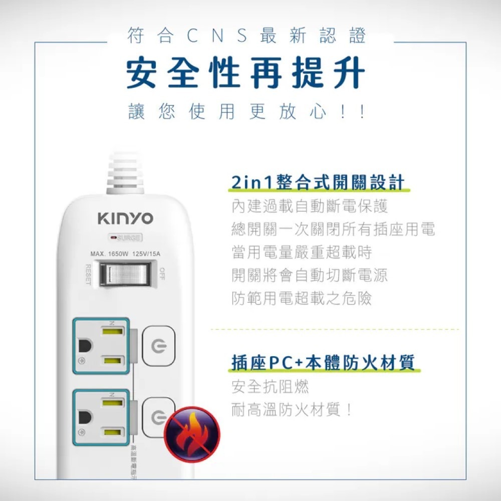 【KINYO】4開3插 2 PD快充 延長線 6呎 65W充電延長線 USB獨立節能開關 TYPE C【蘑菇生活家電】-細節圖8