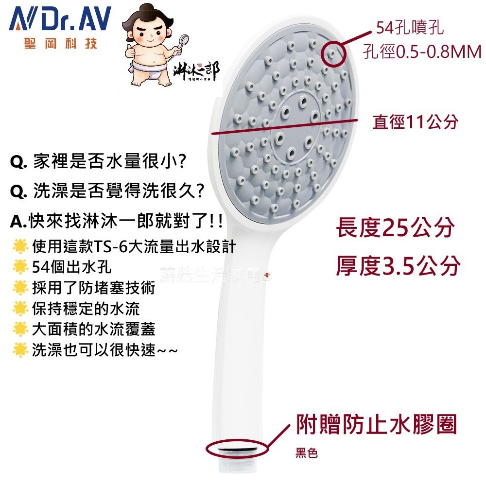 【Dr.AV 聖岡科技 淋沐一郎】蓮蓬頭 出水順暢 不易堵塞 國際標準4分螺牙接頭 SPA 五段式調節【蘑菇生活家電】-規格圖11