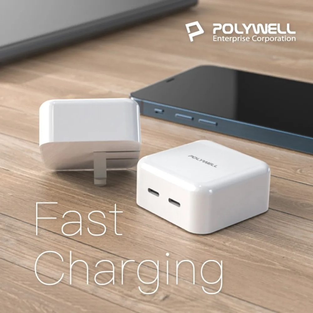【POLYWELL】PD雙孔 USB-C 快充頭35W Type-C充電器 GaN氮化鎵 BSMI認證【蘑菇生活家電】-細節圖2