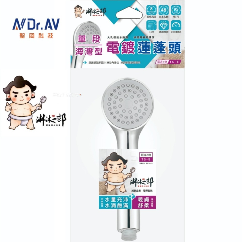 【聖岡 沐浴一郎】ABS省水淋浴蓮蓬頭 海灣型 單段電鍍蓮蓬頭 TS-8 淋浴 蓮蓬頭48孔 出水量大【蘑菇生活家電】-細節圖2
