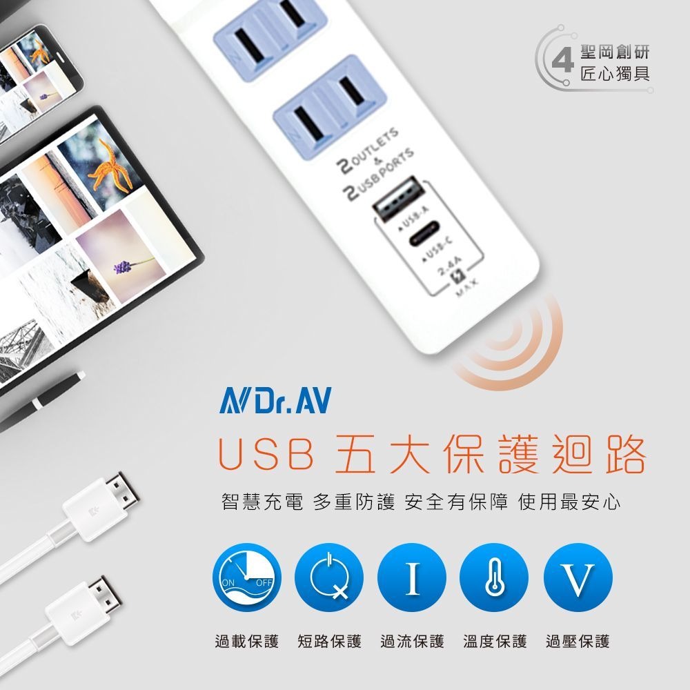 【聖岡科技】工業風 延長線 TX-722AC-4 2個 2P插座 USB充電孔 Type c充電 節電開關 蘑菇生活家電-細節圖10