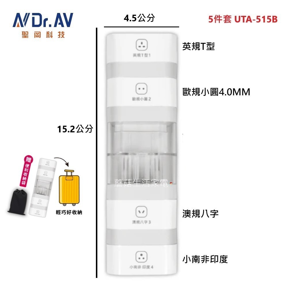 【Dr.AV 聖岡科技】出國用 UTA-515B 全球通用 轉接頭 5件套 萬國轉換插頭 小南非 大南非 插頭 轉換插-細節圖9