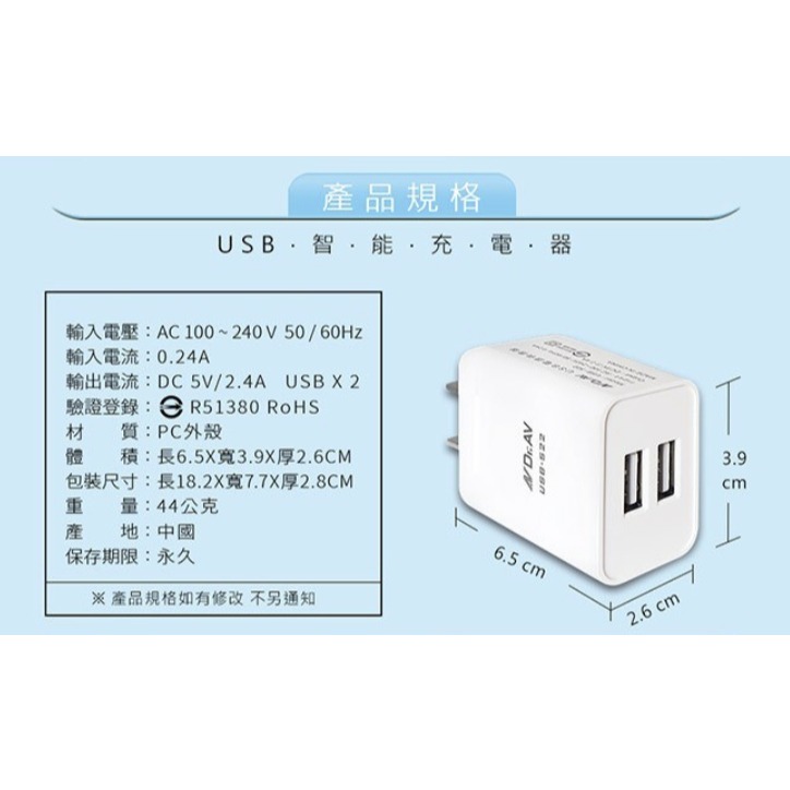【聖岡科技】USB智能充電器USB-511A 五大迴路保護 行動電源 手機 平板 相機 USB充電器 【蘑菇生活家電】-規格圖9