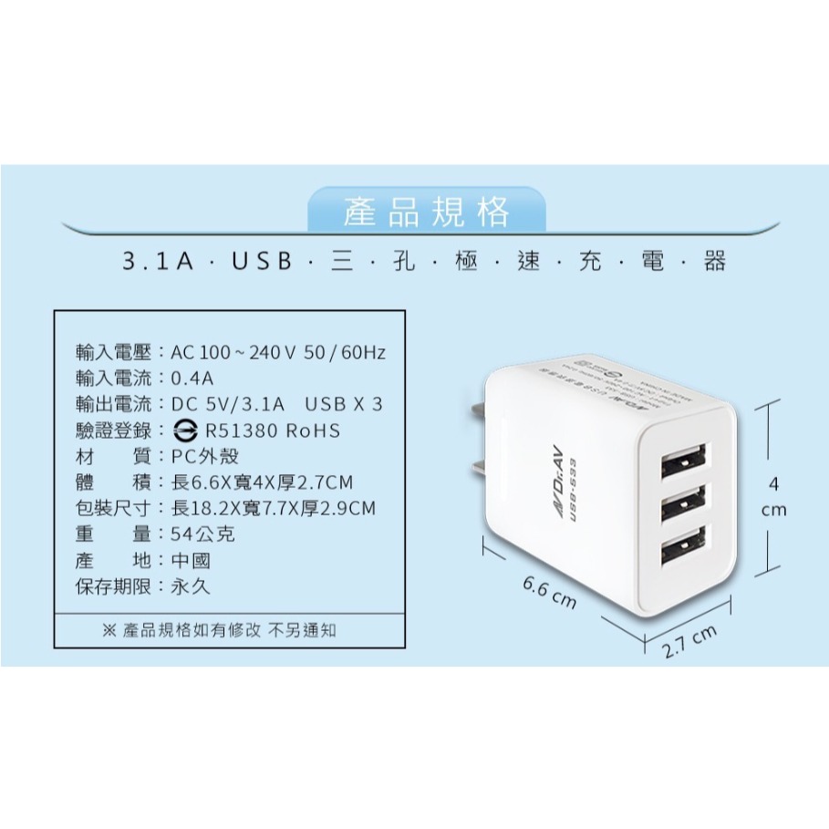 【聖岡科技】USB智能充電器USB-511A 五大迴路保護 行動電源 手機 平板 相機 USB充電器 【蘑菇生活家電】-規格圖9