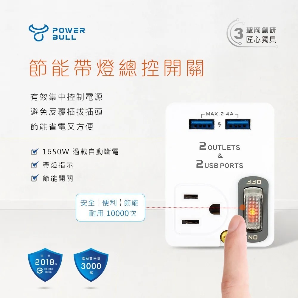 【聖岡】2USB+2插 節能分接插座 插頭 充電器 TNT-60U 開關節能控制 USB充電器集中管控【蘑菇生活家電】-細節圖5