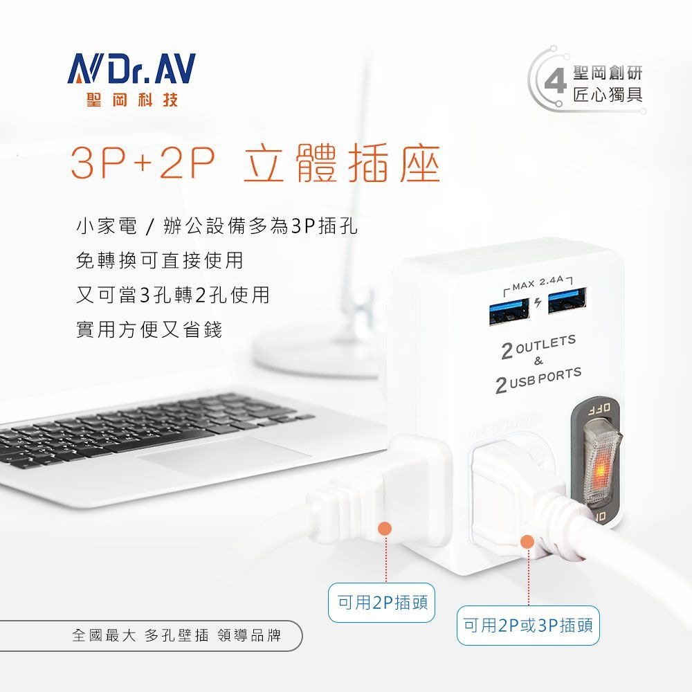 【聖岡】2USB+2插 節能分接插座 插頭 充電器 TNT-60U 開關節能控制 USB充電器集中管控【蘑菇生活家電】-細節圖6