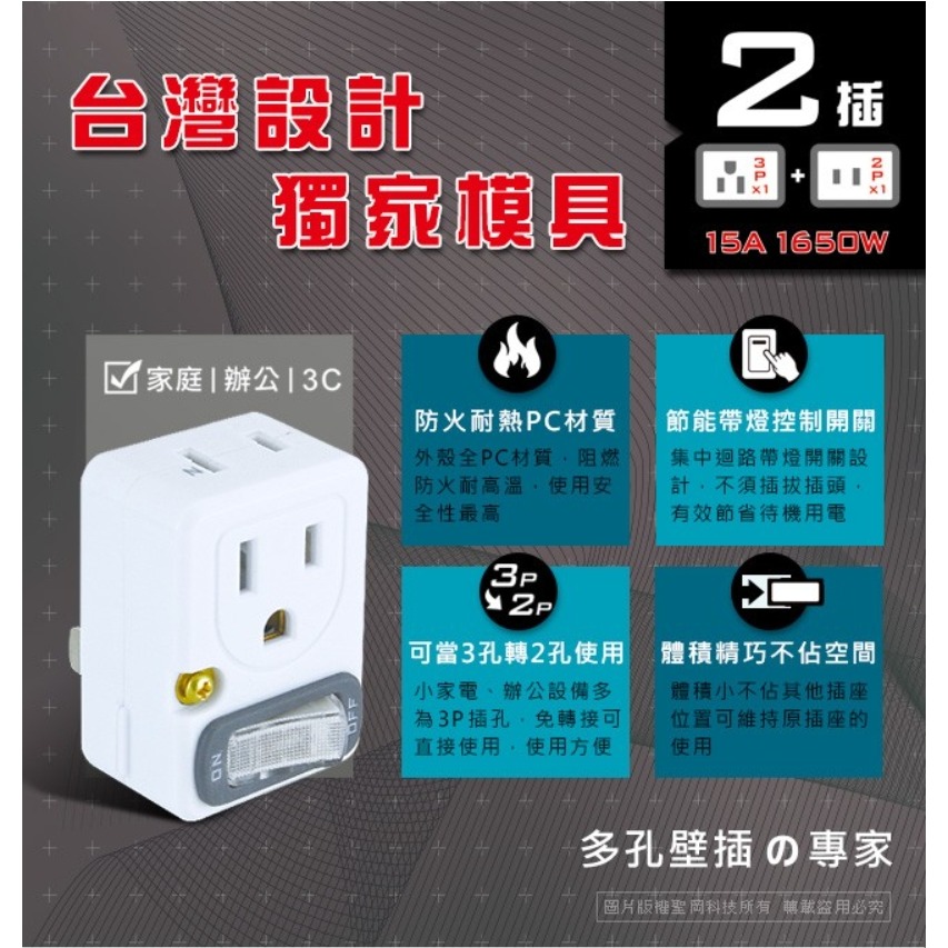 【聖岡】TNT-827S 節電1開2插分接器 集中控管開關 安全斷電 插頭 開關節能控制 可當 轉接頭【蘑菇生活家電】-細節圖5