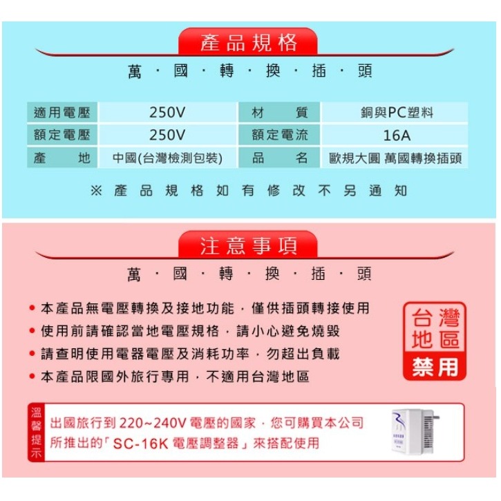 【聖岡】UTA-72 歐規大圓萬國轉換插頭 轉換器 轉接頭 越南 韓國 德國 芬蘭 歐規需另外搭配變壓器【蘑菇生活家電】-細節圖8