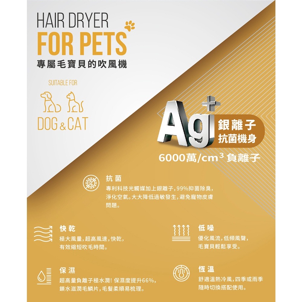 【達新牌 】【寵物專用吹風機】TS-6690  低頻風聲 附寵物梳 銀離子抗菌機身 光觸媒99%有效抑菌 【蘑菇蘑菇】-細節圖6