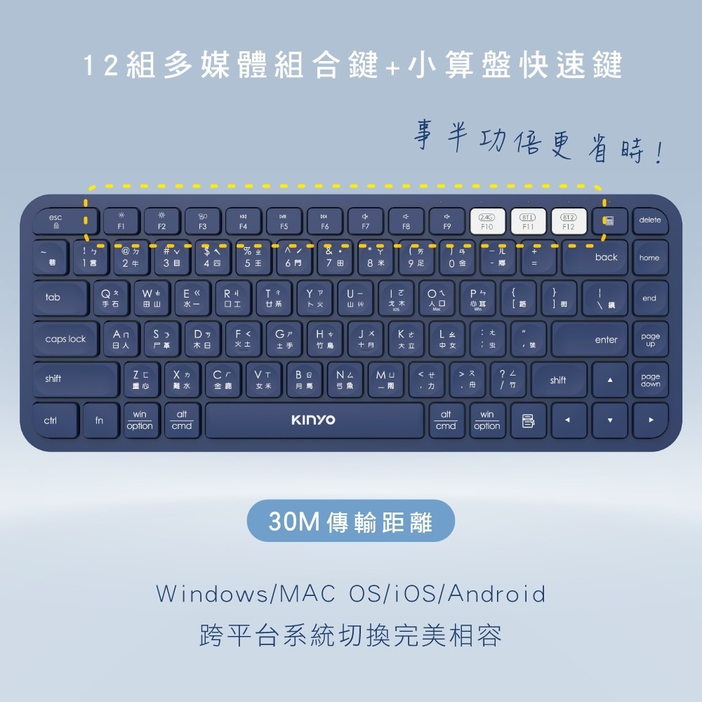 【KINYO】藍牙無線 雙模鍵盤 GKB-360 跨平台鍵盤 無線鍵盤 低噪音鍵盤 免驅動無線鍵盤【蘑菇生活家電】-細節圖7