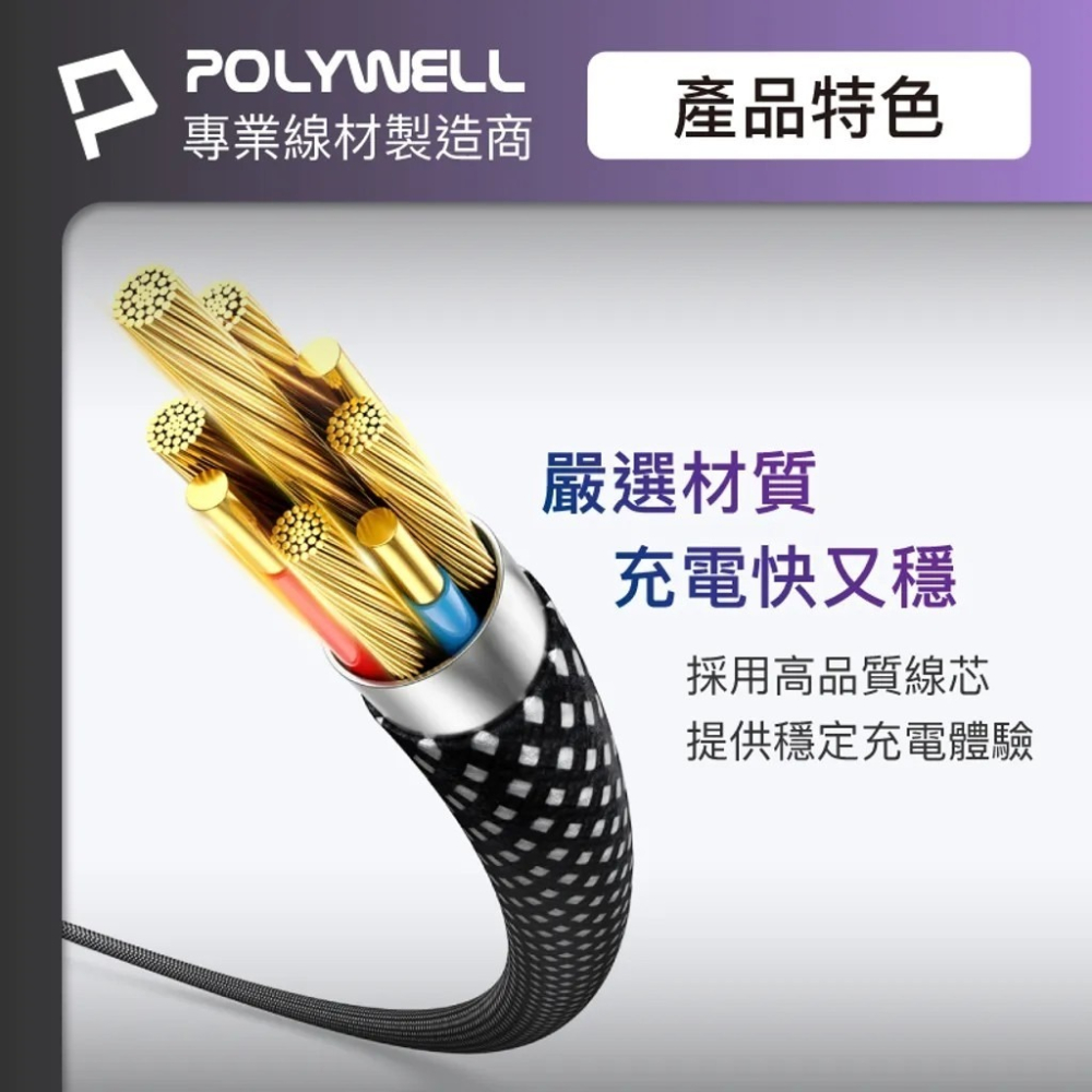【POLYWELL】磁吸收納 PD快充線 TYPE C To C 鋁合金 編織線 適用 iPhone15 安卓 60W-細節圖7