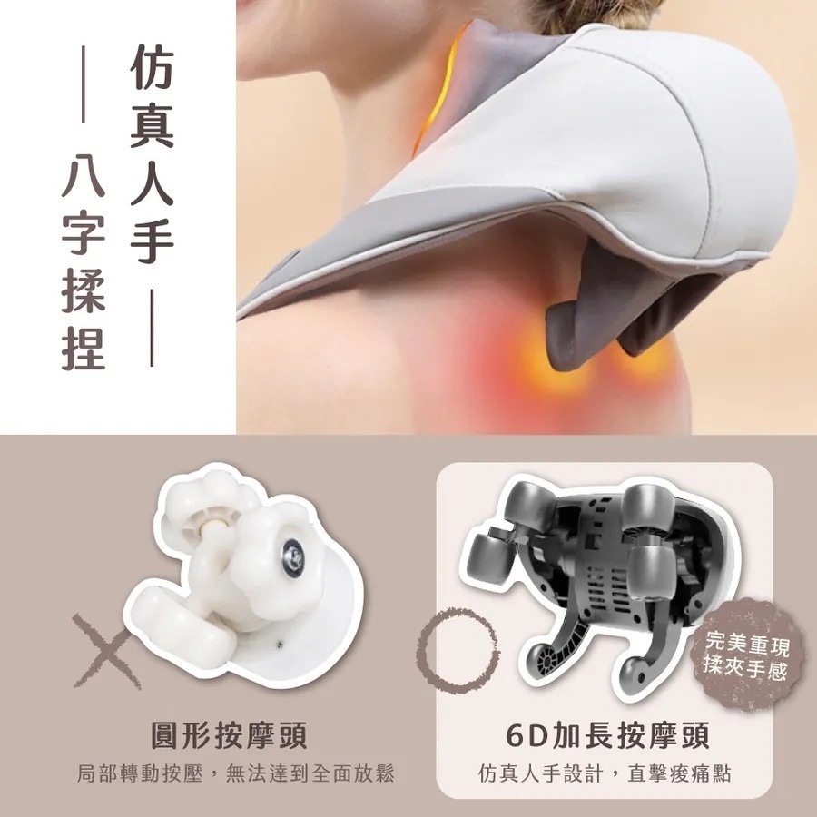 【KINYO】免手持肩頸揉捏按摩器 6D按摩頭 仿真人手 解放雙手 熱敷 揉捏 肩頸放鬆 斜方肌-細節圖3
