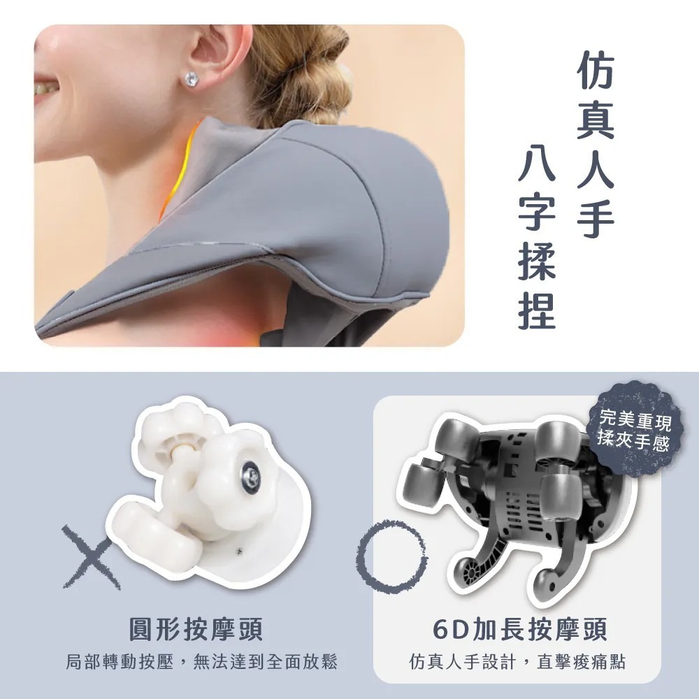 【KINYO】免手持肩頸揉捏按摩器 MOM-113 6D按摩頭 仿真人手 按摩熱敷器 肩頸放鬆 斜方肌按摩 頸椎放鬆-細節圖3