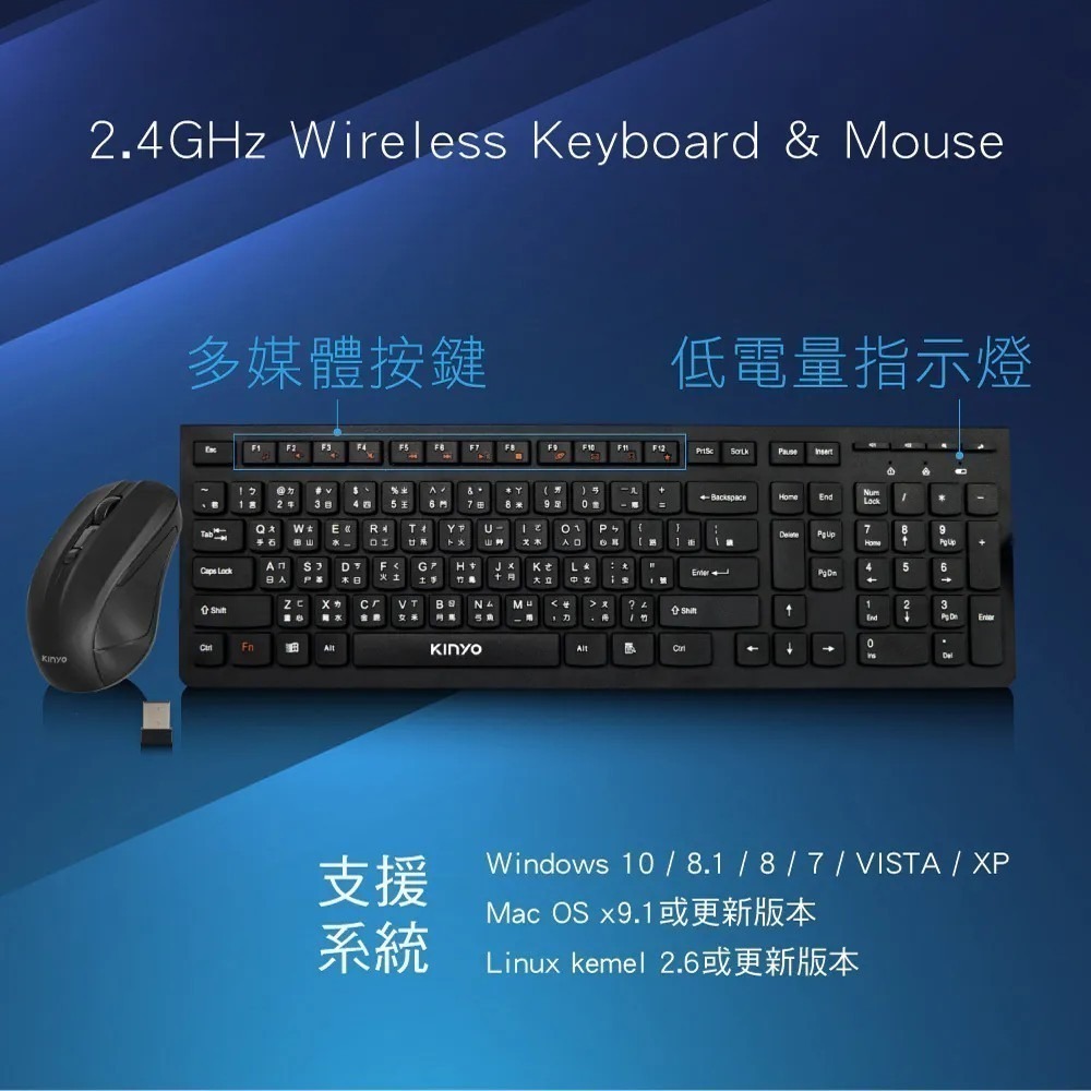 【7-ELEVEN 門市團購】【KINYO】2.4GHz 無線鍵盤滑鼠組 GKBM-882｜輕薄鍵盤 無線滑鼠|無線鍵盤-細節圖4