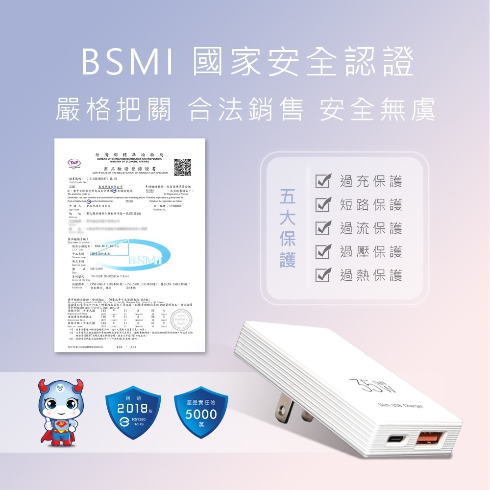 【Dr.AV聖岡】USB-352SF 氮化鎵快充充電器 PD+QC 35W 雙孔快充 GaN超薄摺疊插頭 BSMI認證-細節圖6