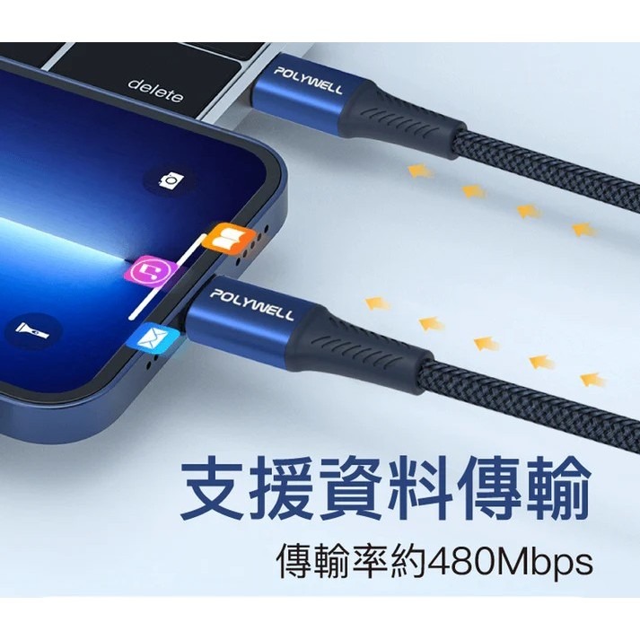POLYWELL】Type-C To Type-C PD編織快充線 鋁合金適用安卓 手機 平板 寶力威爾 蘑菇生活家電-細節圖5