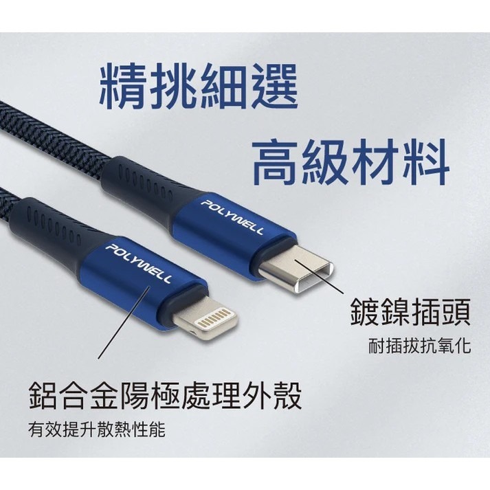 POLYWELL】Type-C To Type-C PD編織快充線 鋁合金適用安卓 手機 平板 寶力威爾 蘑菇生活家電-細節圖11