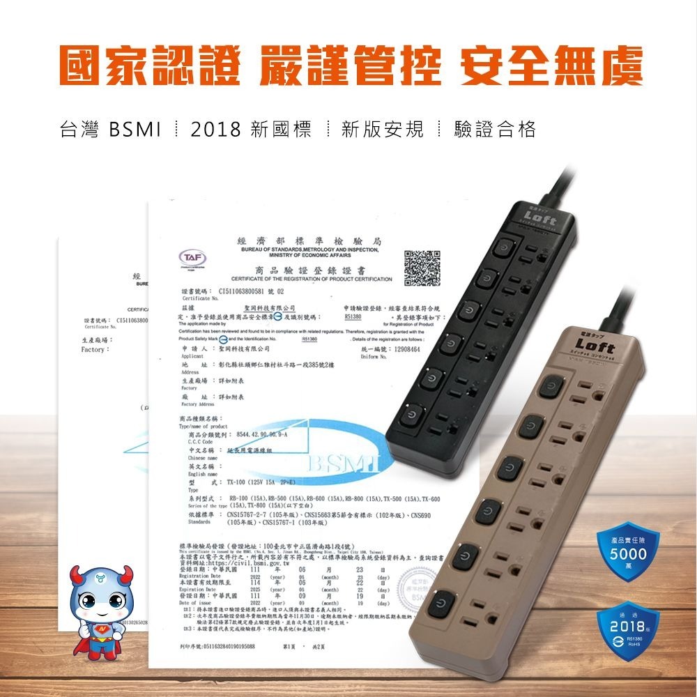 Loft工業風 新安規延長線 3芯按壓式 復古風 咖啡/黑 過載自動斷電 獨立開關 BSMI驗證【蘑菇生活家電】-細節圖9