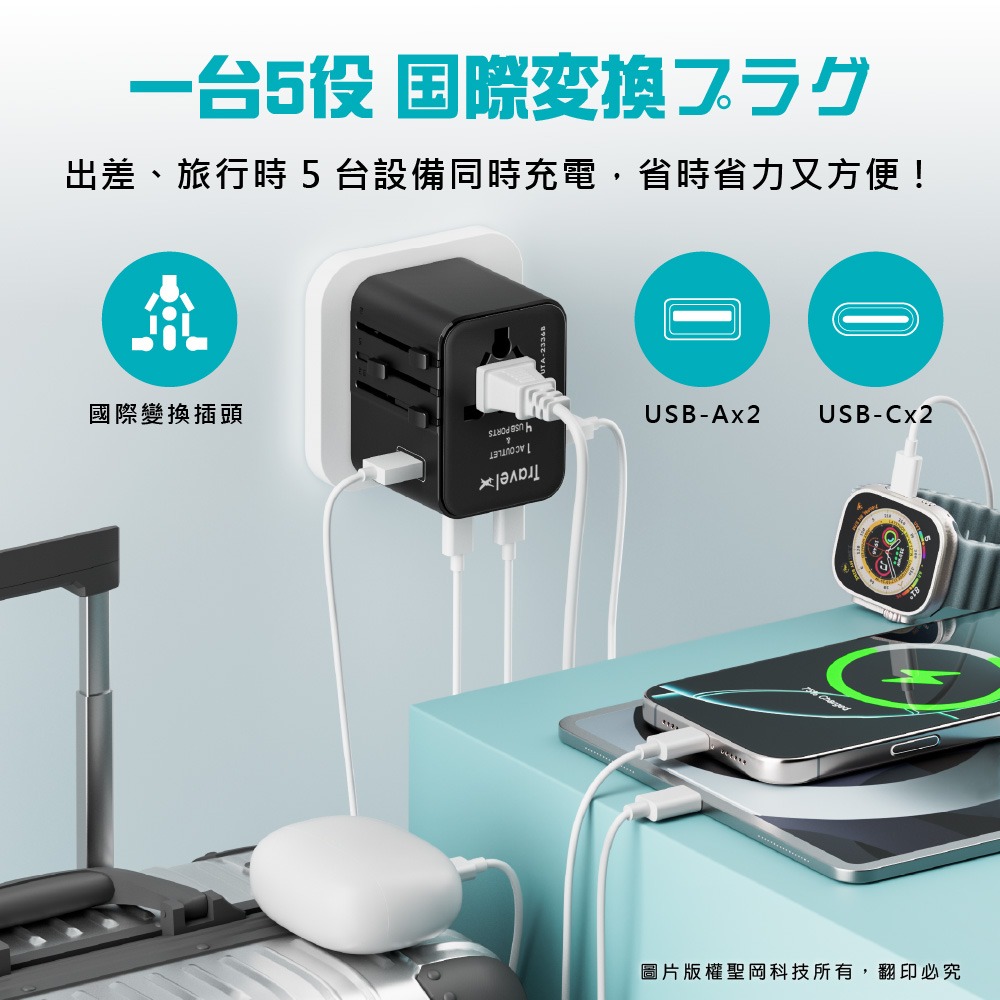 【聖岡科技】UTA-2336 黑/白 全球通A+C 4孔USB萬國轉換插頭(盒裝)-細節圖4