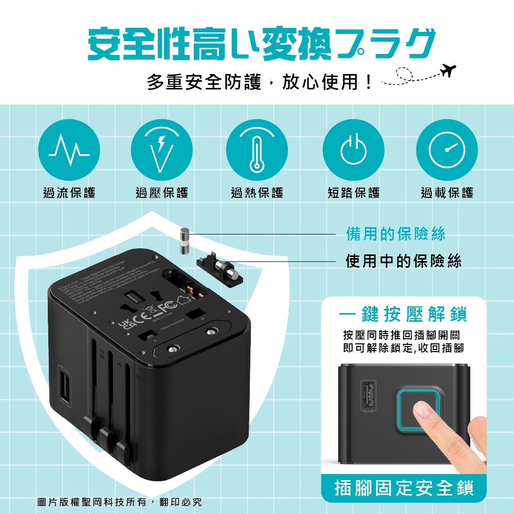 【聖岡科技】UTA-2336 黑/白 全球通A+C 4孔USB萬國轉換插頭(盒裝)-細節圖5