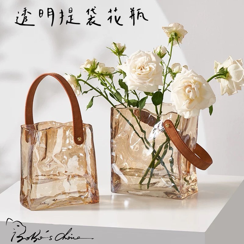[Bobo’s C 🐱]透明提袋花瓶 花瓶 手提袋 家居 質感 裝飾 插花 藝術 花藝-細節圖2