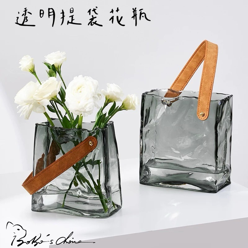 [Bobo’s C 🐱]透明提袋花瓶 花瓶 手提袋 家居 質感 裝飾 插花 藝術 花藝-細節圖3