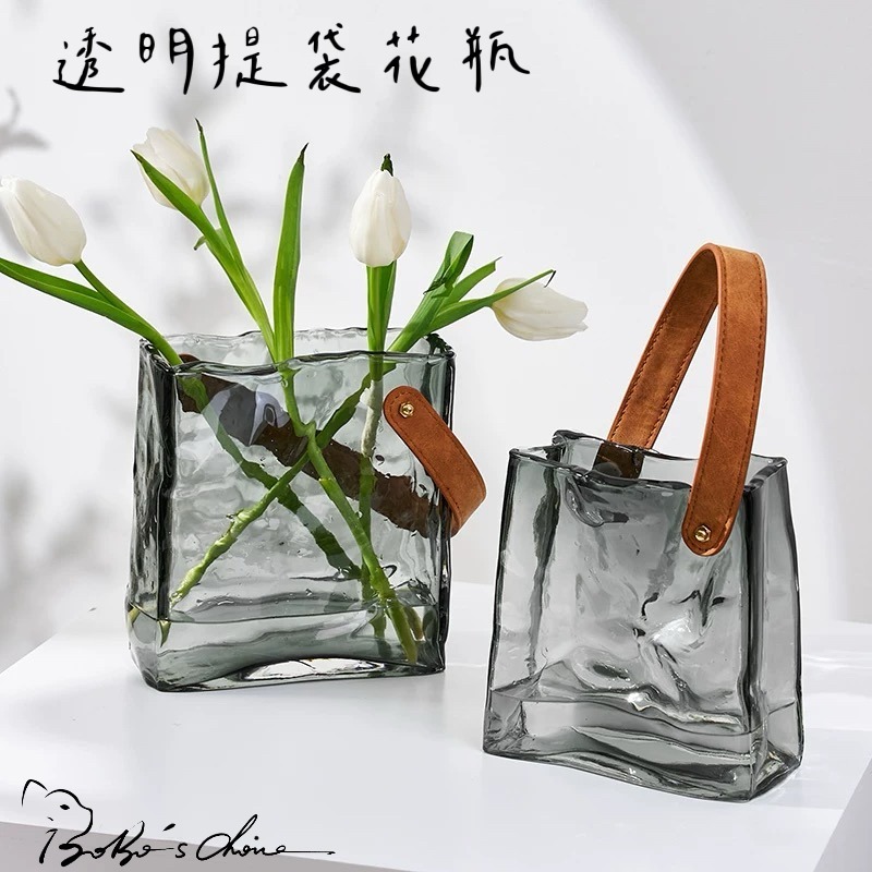 [Bobo’s C 🐱]透明提袋花瓶 花瓶 手提袋 家居 質感 裝飾 插花 藝術 花藝-細節圖5