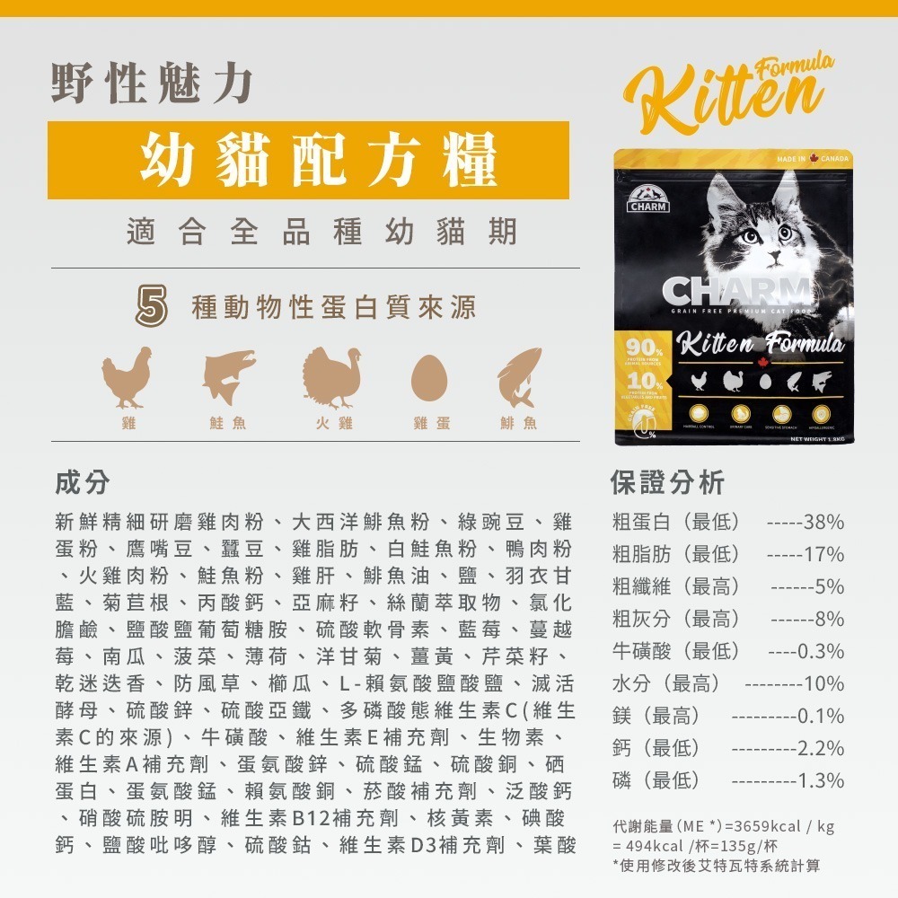 【擊掌寵物】CHARM野性魅力 -  貓 無穀飼料系列 1kg-5.4kg-規格圖8