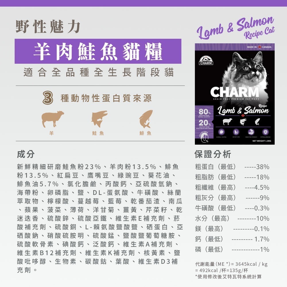 【擊掌寵物】CHARM野性魅力 -  貓 無穀飼料系列 1kg-5.4kg-規格圖8