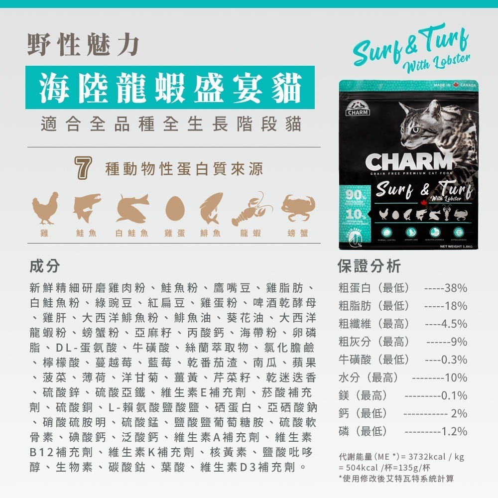 【擊掌寵物】CHARM野性魅力 -  貓 無穀飼料系列 1kg-5.4kg-規格圖8