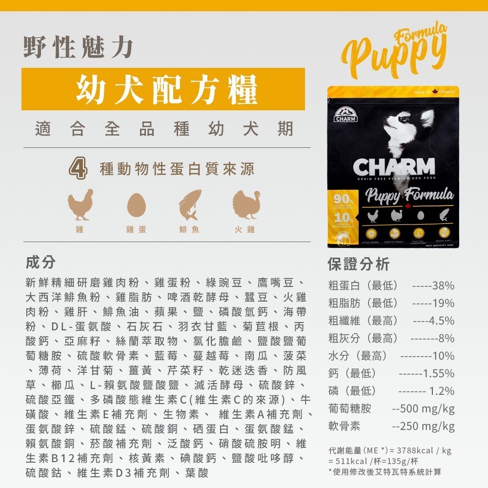 【擊掌寵物】CHARM野性魅力 -  犬 無穀飼料系列 1kg-10kg-規格圖8