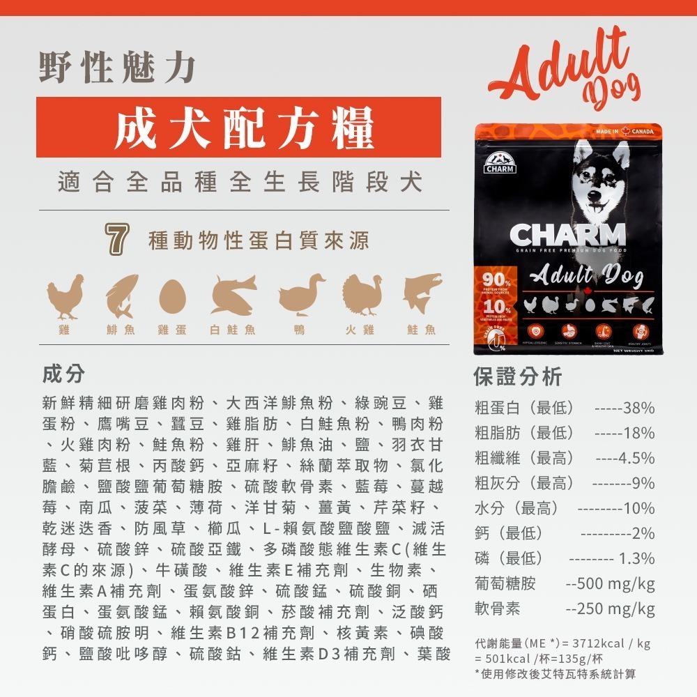 【擊掌寵物】CHARM野性魅力 -  犬 無穀飼料系列 1kg-10kg-規格圖8