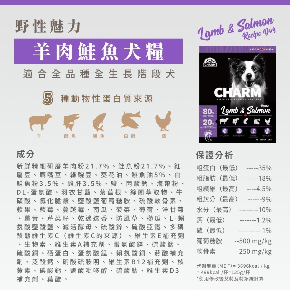 【擊掌寵物】CHARM野性魅力 -  犬 無穀飼料系列 1kg-10kg-規格圖8
